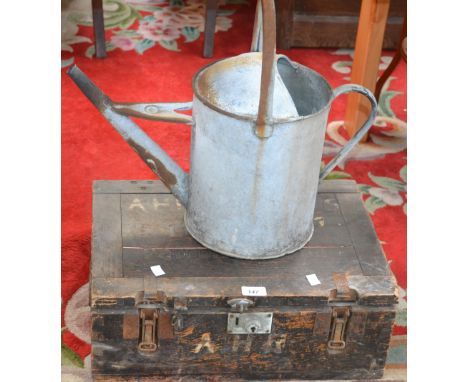 Militaria - a World War Two German Ammunitions box; a galvanized watering can; tools