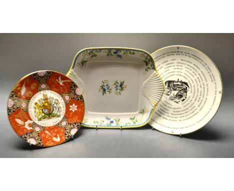 A Royal Worcester Pastorale pattern sandwich tray, boxed; a Royal Worcester Golden Jubilee 2002 plate, boxed; a Royal Doulton