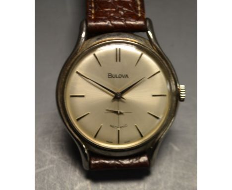 Bulova - a gentleman's Mechanic wristwatch, silvered dial, baton indicators, subsidiary seconds, manual wind movement, open g