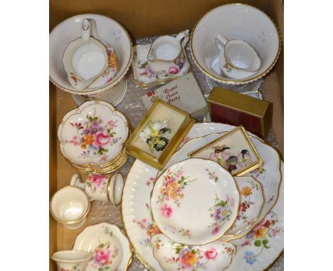 A pair of Royal Crown Derby trumpet shaped Posie pattern vases; other Posie pattern trinkets, five petal dishes, trinket dish