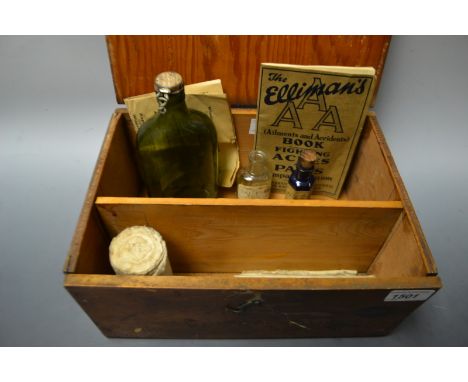 Boxes and Objects - a WW2 gas mask tin; The Paragon First Aid kit; military brass button slides; tin money boxes; postal scal