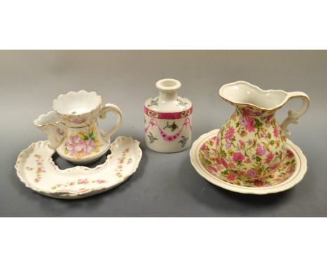 A Chinioserie caddy; a French crescent shaped porcelain dish; etc (5)
