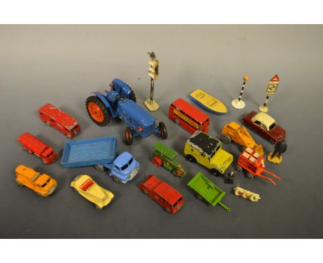 Matchbox Lesney Miniatures - Horsebox No9; Bedford compressor No28;  Hydraulic Excavator No24;  others Road Services;  Bus; E