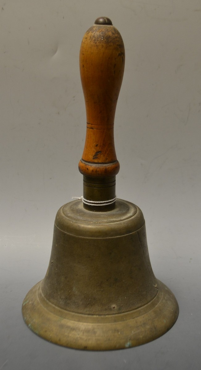 A Victorian brass school bell, engraved Fiddian