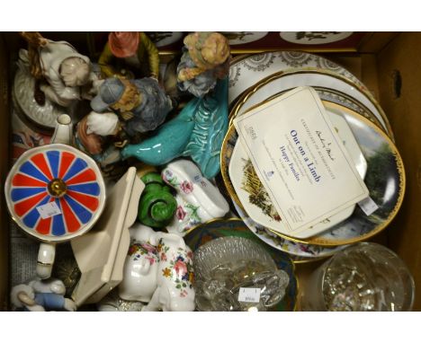 Ceramics - a Capodimonte Owl;  a Nao style figure, seated child;  others;  collectors plates;  a Swarovski crystal swan, othe