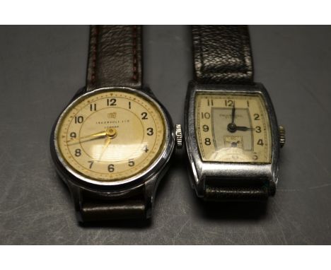 Ingersoll Watches - a Triumph wristwatch, cream dial, Arabic numerals, minute track,  manual wind movement, associated leathe