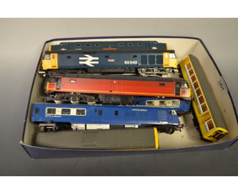 Trains OO gauge - Hornby L6360 class 142 pacer two section railbus; Tri-ang four section Pullman and coaches;  Lima Royal Sco