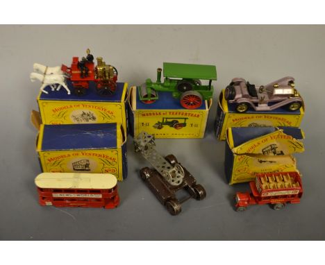 Matchbox Lesney - Models of Yesteryear , No2 Type B Bus;  No3 E class Tramcar;  No4 Horse Drawn Fire Engine;  No7 Mercer 1913