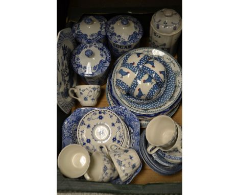 Copeland Spode Italian - a canted square bowl; tea, coffee and sugar canisters; other blue and white; quantity