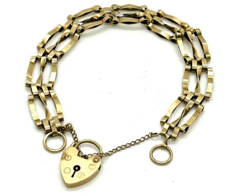 Hallmarked ladies 9ct gold gate bracelet, approximate weight 7.68g