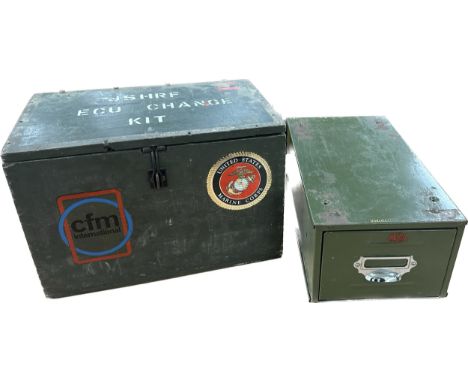 Vintage air force first aid box and a metal index drawer 