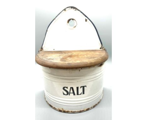 Vintage Prince &amp; Wares enamel lidded salt pot, approximate measurements: Height 9.5 inches
