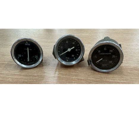 Three vintage Pressure gauges includes Smiths Vacuum, AMPS etc 