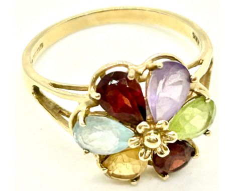 Ladies hallmarked 9ct gold stone set dress ring, ring size N, total approximate weight 2.2g