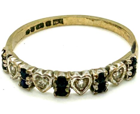 Ladies hallmarked 9ct gold diamond and stone set ring, ring size P/Q, approximate. weight 1.6g