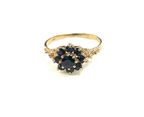 Ladies hallmarked 9ct gold and sapphire ring, ring size O, approximate overall weight 2.1g