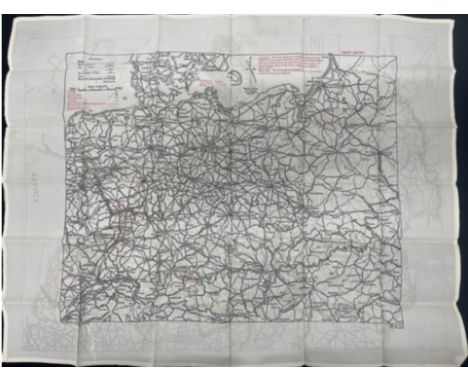 WW2 British RAF Silk Escape Map of France and Germany. Code letter 9C(a) / 9U/R. Double sided