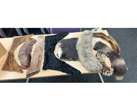 Selection of vintage pelts including mink, wild cat, astrakhan etc 