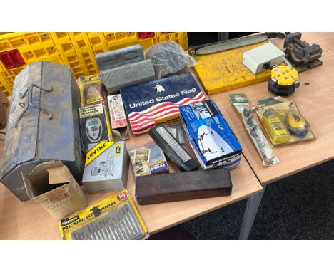 Selection of unused tools includes draper, metal tool box etc 