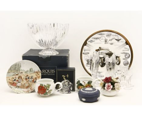A miscellaneous collection of glassware and ceramics, to include Waterford crystal bowl, two Waterford crystal bud vases, Por