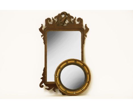 A George ll style mahogany framed wall mirror, together with a Georgian style gilt  framed convex mirror