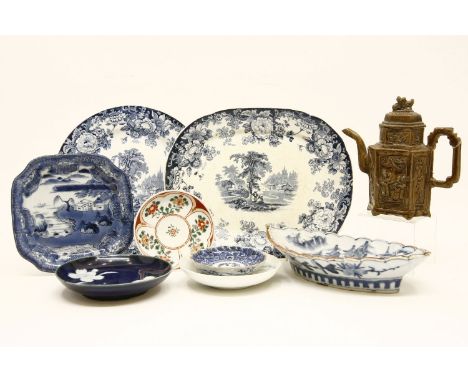 A collection of Japanese blue and white,  a teapot, and Imari saucer