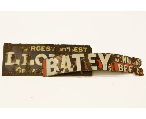 Two old enamel signs, 'Batey's Ginger Beer' and 'Lloyds', 122 x 46cm and 138 x 26cm