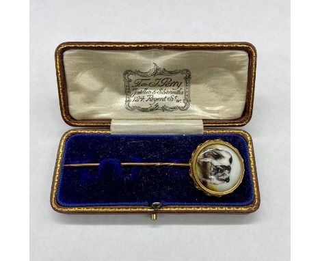A Bulldog Miniature Portrait on a pin by John William Bailey