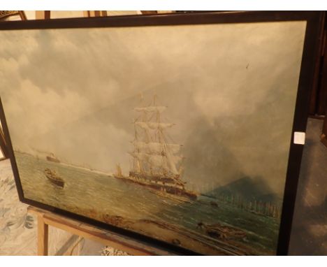 Antique oil on canvas view of ships and fishermen on the River Tyne signed by Northern artist Bernard Benedict HEMY 1855 - 19