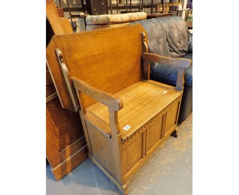 Light oak monks bench with under seat storage
