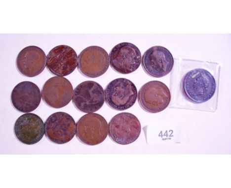 Fifteen pennies - main item George IV penny 1827 - plain saltire - Condition: Some edge indentations, generally condition: Fi