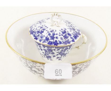 A Royal Worcester blue and white fruit bowl and a 19th century Worcester covered cup