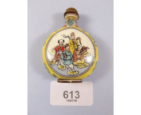 A 20th century Chinese enamel snuff bottle decorated deity