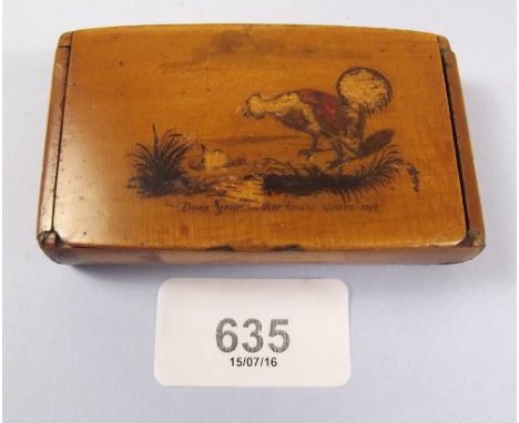 A treen snuff box - 'Does Your Mother Know'