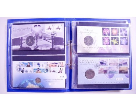 Folder of assorted coin lst day cover with numerous subjects e.g. Millennium, Portrait Gallery, Darwin, Concorde, Brunel, RN.