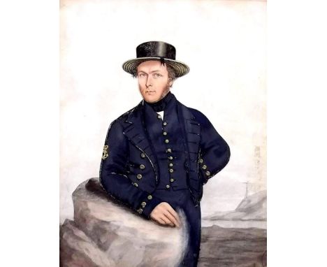 An early 19th century watercolour portrait mid shipman - 18 x  14cm