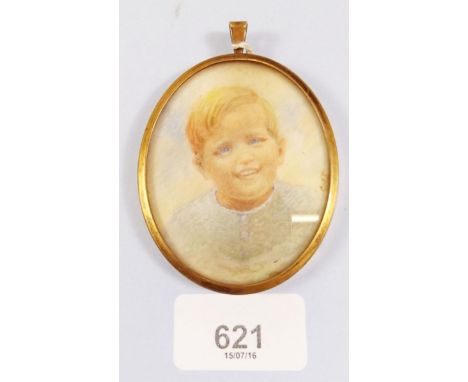 A watercolour miniature portrait of a boy 