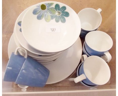 A part set of vintage Mikasa ware comprising: eight cups, five saucers, three dinner plates, three side plates, seven tea pla