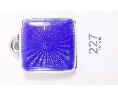 A miniature silver and blue enamel travel clock - Birmingham - 3.8cm