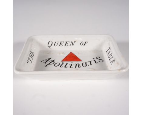 A vintage Doulton Burslem advertising dish featuring the Apollinaris mineral water logo. The ceramic ashtray is adorned with 