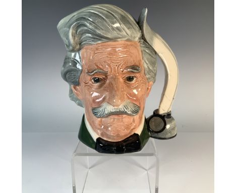 This Royal Doulton character jug, depicting Mark Twain, stands at 7.25 inches tall. Designed as part of the Whitley Collectio