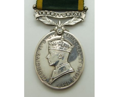 British Army Territorial Efficiency Medal (George VI) named to 89474 Pte F S Abery, Surrey Regiment