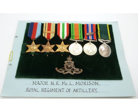 British Army WWII medals comprising 1939/1945 Star, Africa Star with 1st Army clasp, Italy Star, Defence Medal, War Medal wit