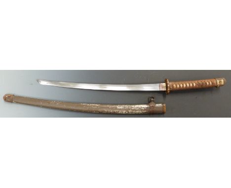 Imperial Japanese Army wakizashi with 55.5cm family blade in shin gunto mounts, signed possibly Nobu Kuni Jira Bizen Den, in 
