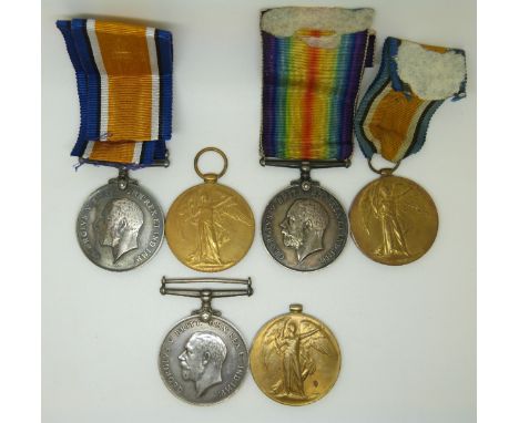 British Army WWI medals comprising&nbsp;three pairs of War and Victory Medals for the Royal Artillery named to 85832 Driver C