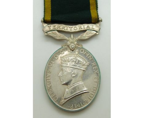 British Army Territorial Efficiency Medal (George VI) named to 2087399 W H Howarth, Royal Artillery