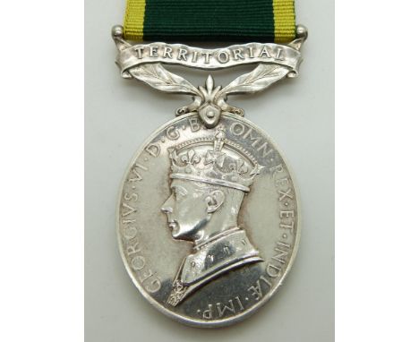 British Army Territorial Efficiency Medal (George VI) named to 1466779 Gunner D McDonald, Royal Artillery