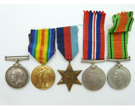 British Army WWI medals comprising War Medal and Victory Medal named to 100666 Sapper G J Stanley together with WWII Medals 1