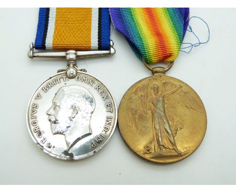 British Army WWI medals comprising War Medal and Victory Medal named to 134401 Driver O G Wiseman, Royal Artillery