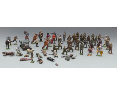 Fifty Britains, John Hill &amp; Co Johillco and similar lead model soldiers including Amerian Indians, sailors etc together w